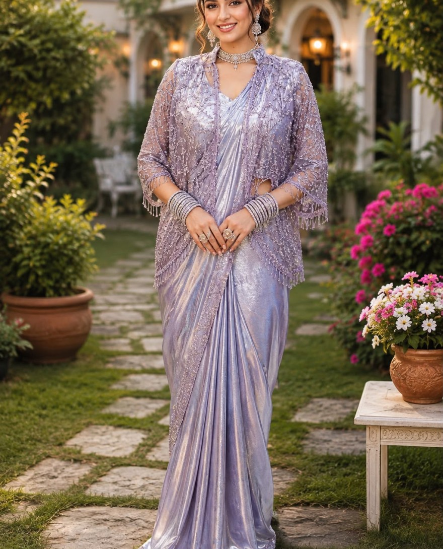 LAVENDER - Lavender Fancy Fabric Classic Saree with Embroidered Work